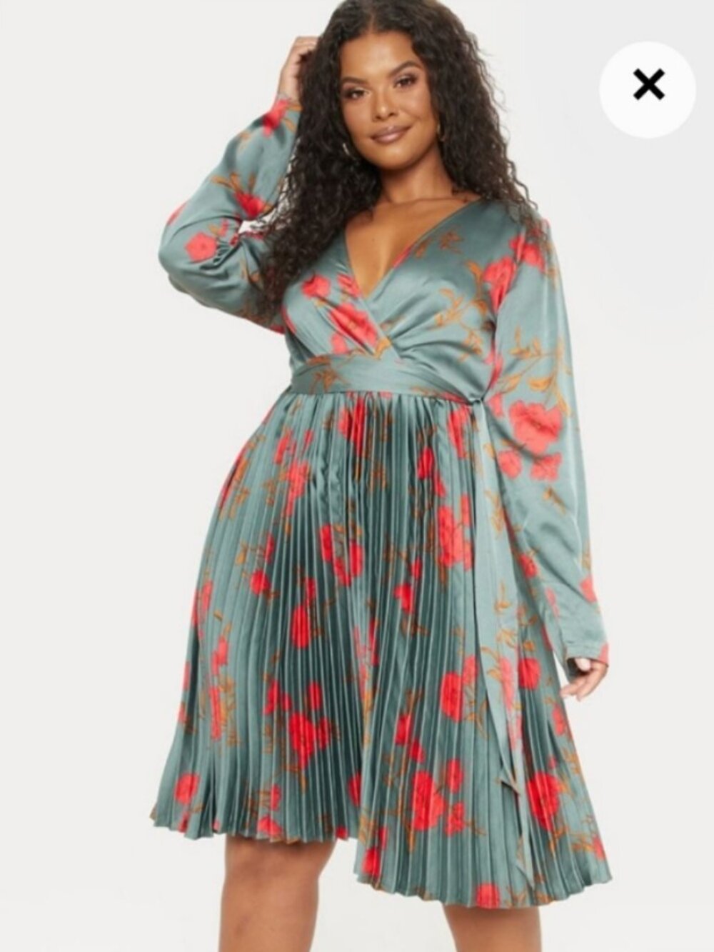 Pretty Little Thing SZ 12 Blue Floral Pleated Wrap Dress Coquette Office Dressy